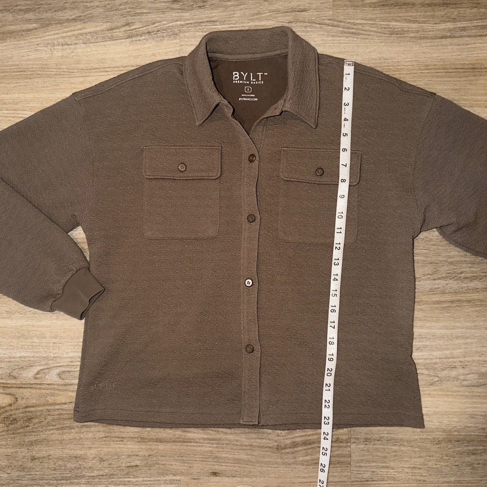 BYLT Serene Shacket Womens Small Dark Taupe Button Front Overshirt - Picture 5 of 11